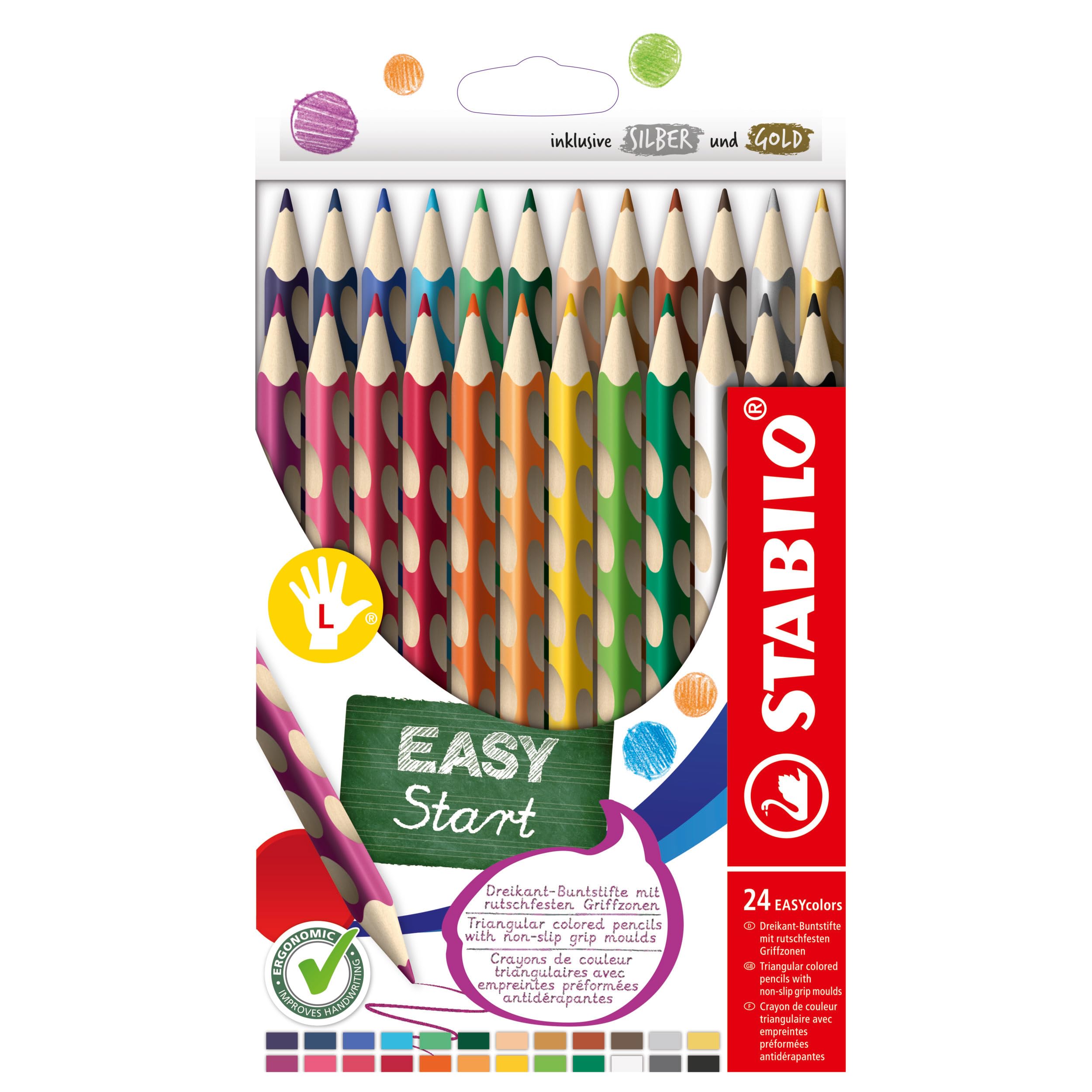 Ergonomic Colouring Pencil – STABILO EASYcolors – Left-Handed – Pack of 24 – Ass
