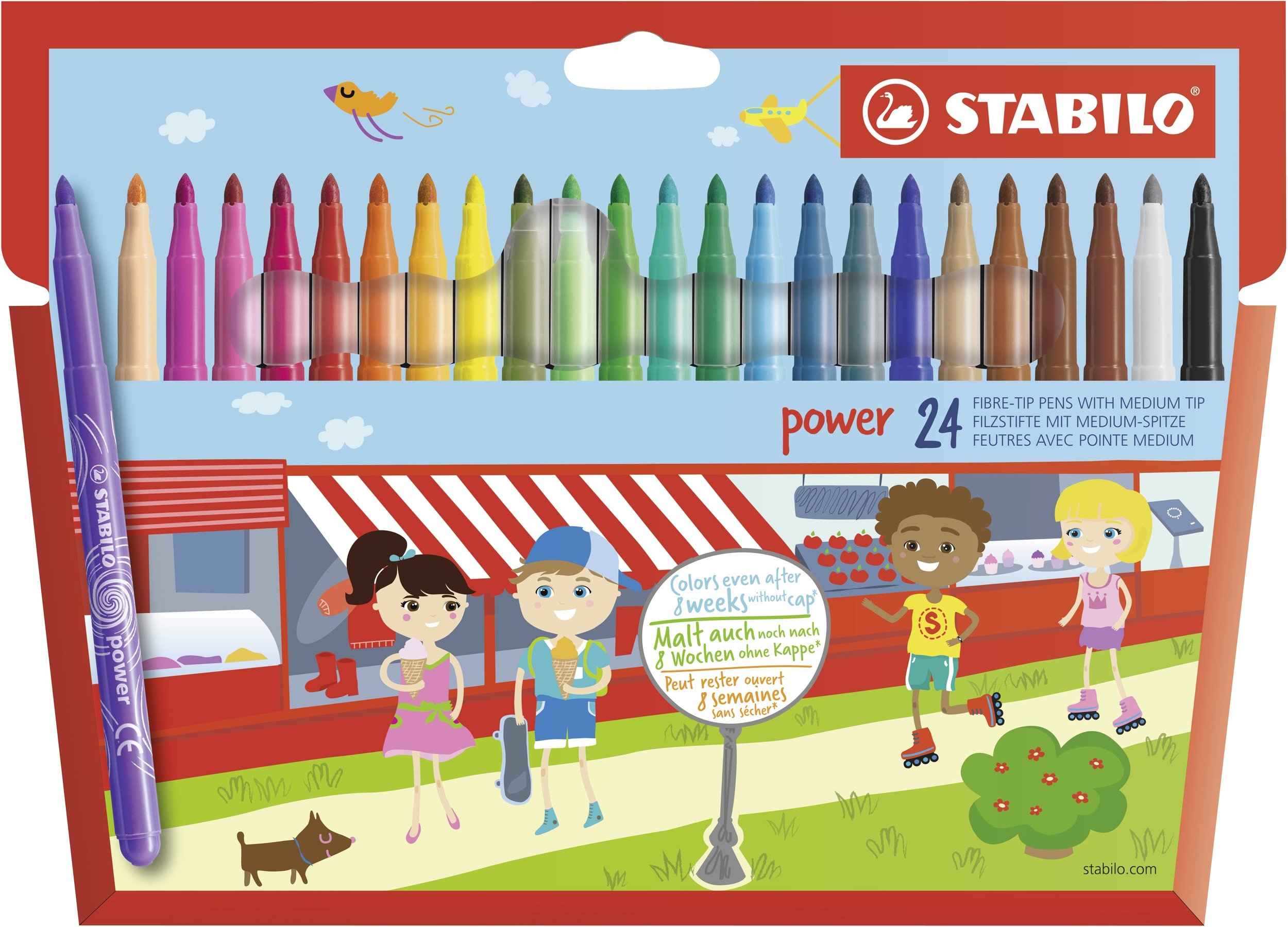 Medium Fibre-Tip Pen – STABILO power – Pack of 24 – Assorted Colours