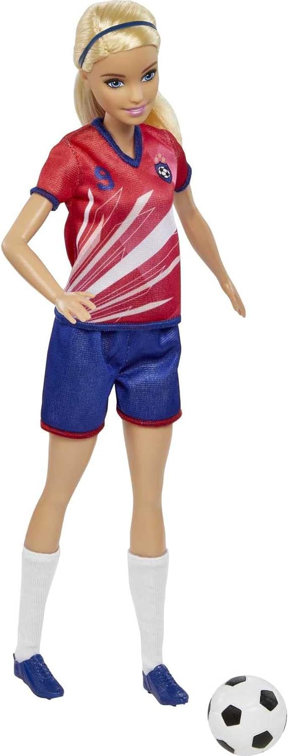 Barbie Soccer Doll, Blonde Ponytail, Colorful #9 Uniform, Soccer Ball, Cleats, T detailed image 4