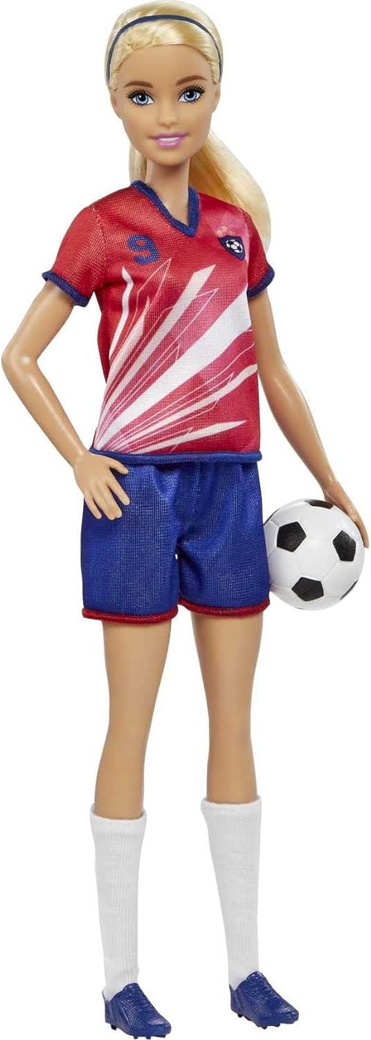 Barbie Soccer Doll, Blonde Ponytail, Colorful #9 Uniform, Soccer Ball, Cleats, T detailed image 5