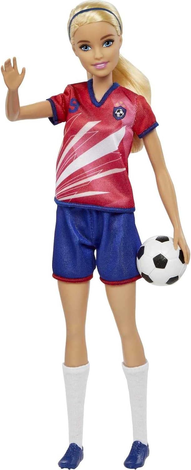 Barbie Soccer Doll, Blonde Ponytail, Colorful #9 Uniform, Soccer Ball, Cleats, T detailed image 2