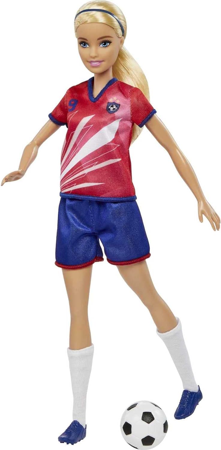 Barbie Soccer Doll, Blonde Ponytail, Colorful #9 Uniform, Soccer Ball, Cleats, T detailed image 6