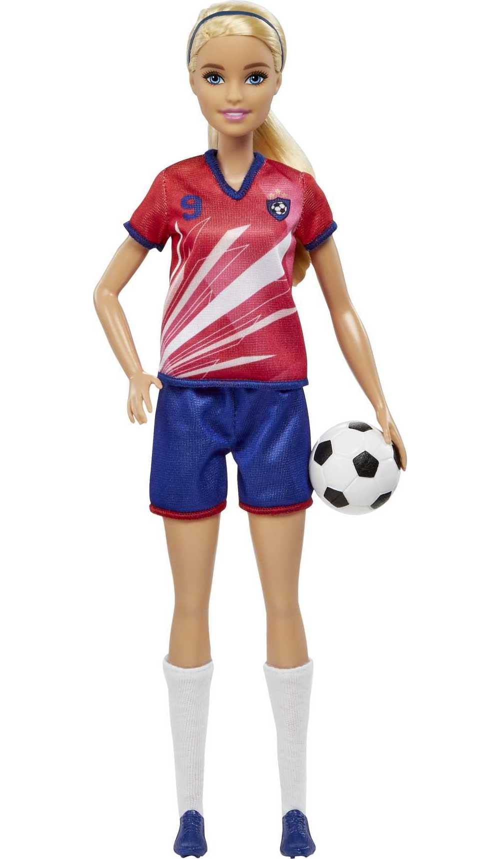 Barbie Soccer Doll, Blonde Ponytail, Colorful #9 Uniform, Soccer Ball, Cleats, T main product image