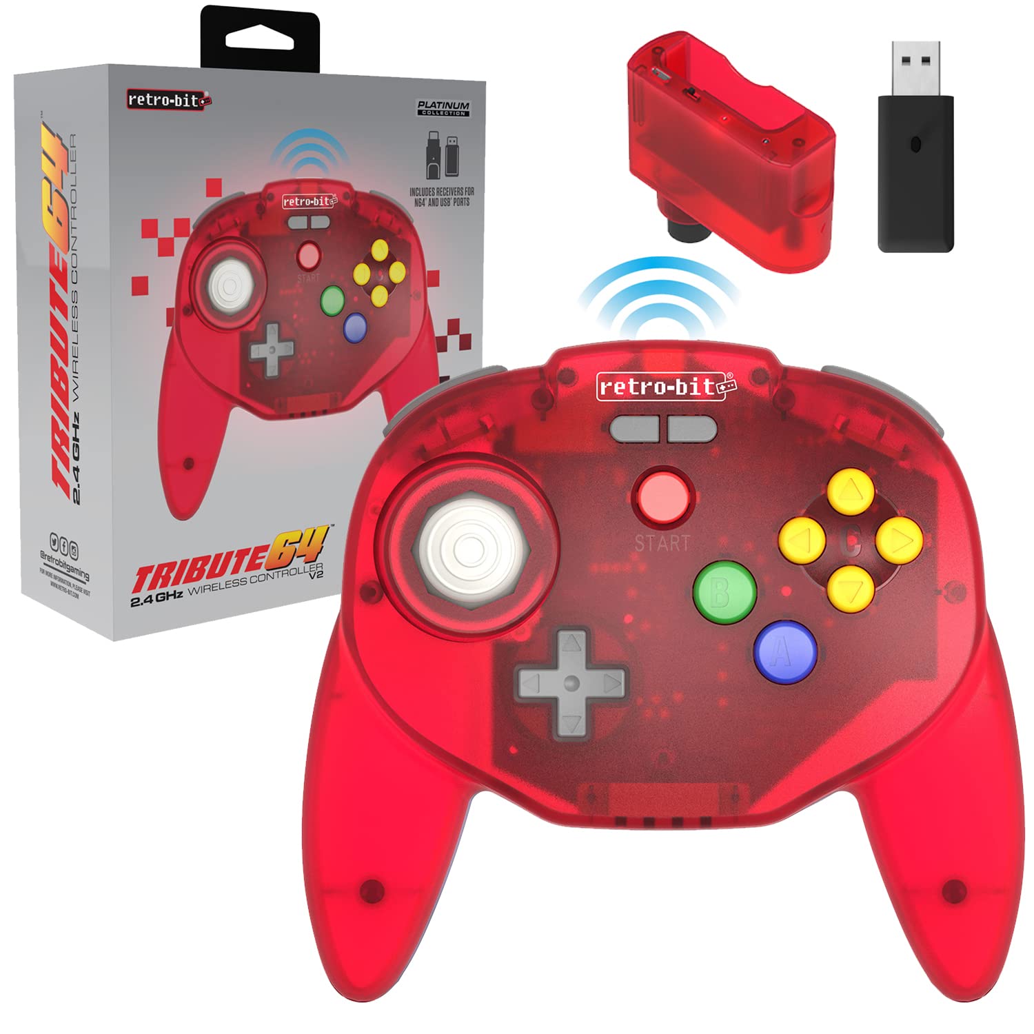 Photos - Game Retro-Bit Tribute64 2.4Ghz Wireless Controller For N64 Switch PC Mac and Other USB Devices - Clear Red (Nintendo Switch//)