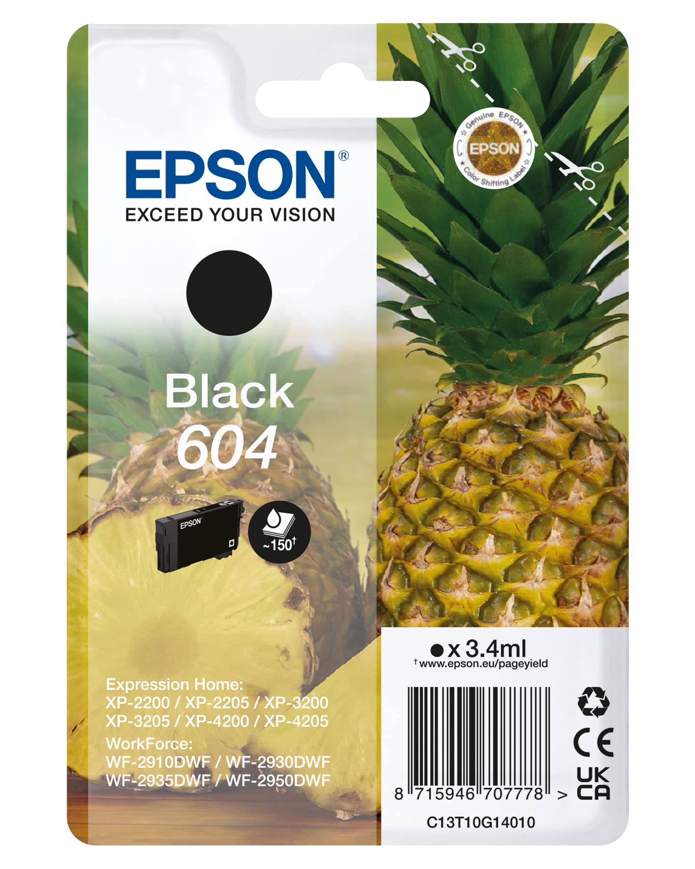 Epson 604 Pineapple, картридж с натуральными черными чернилами стандартной емкости, черный