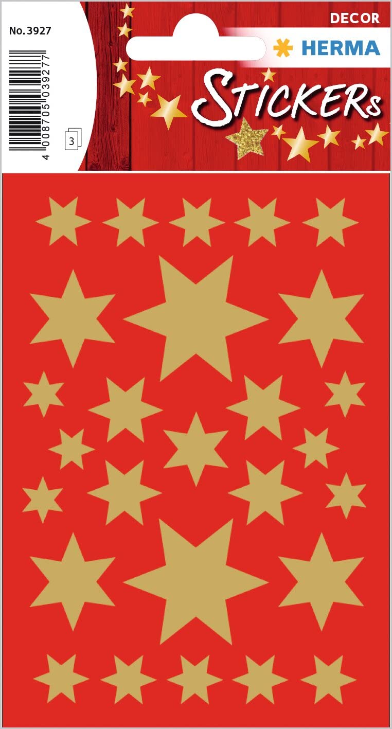 HERMA 3927 Christmas Stickers, Gold Stars 6-Pointed (81 Stickers, Paper, Matte)
