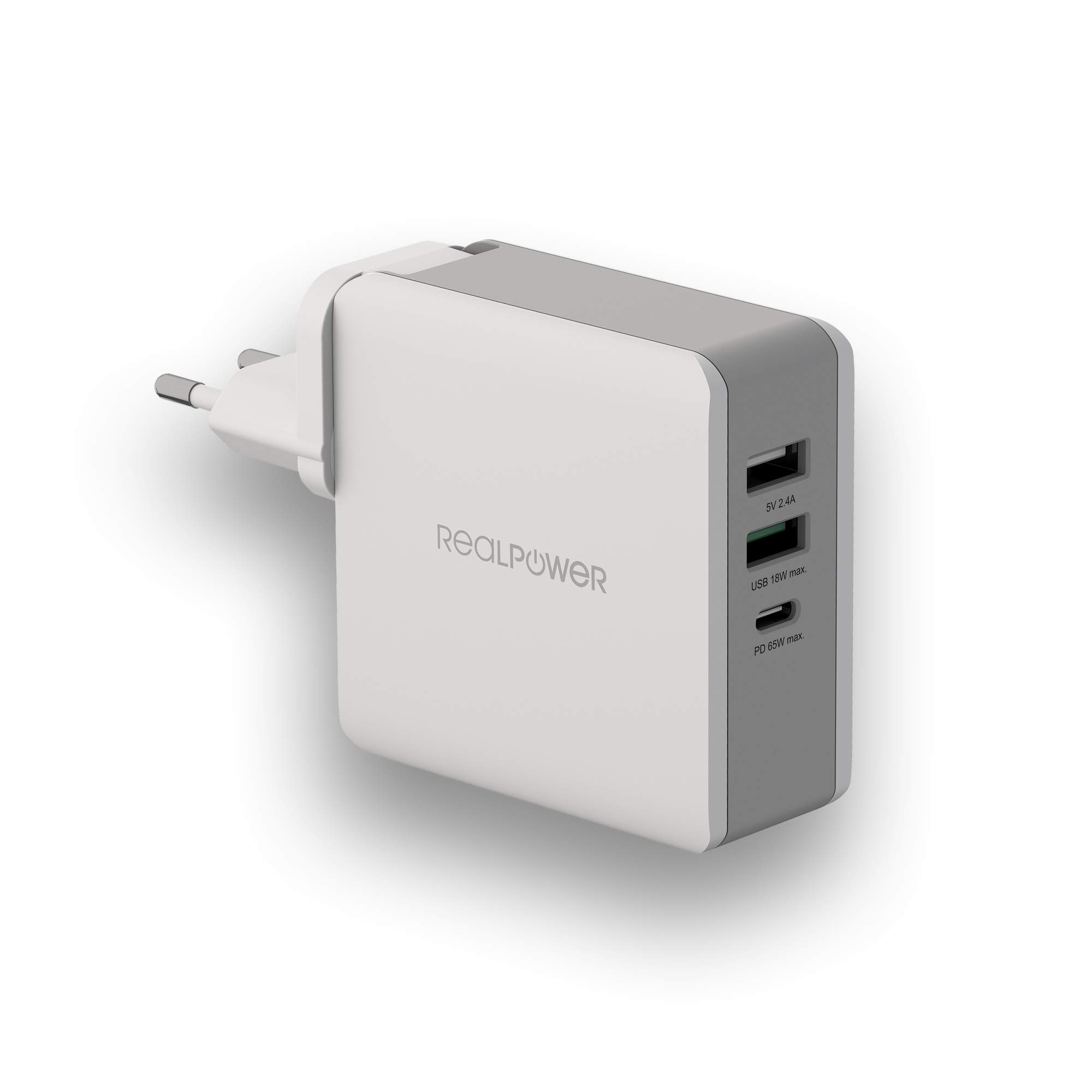 RealPower DeskCharge-65 Travel USB C Ladegerät 65W Power Delivery, USB-C Netztei