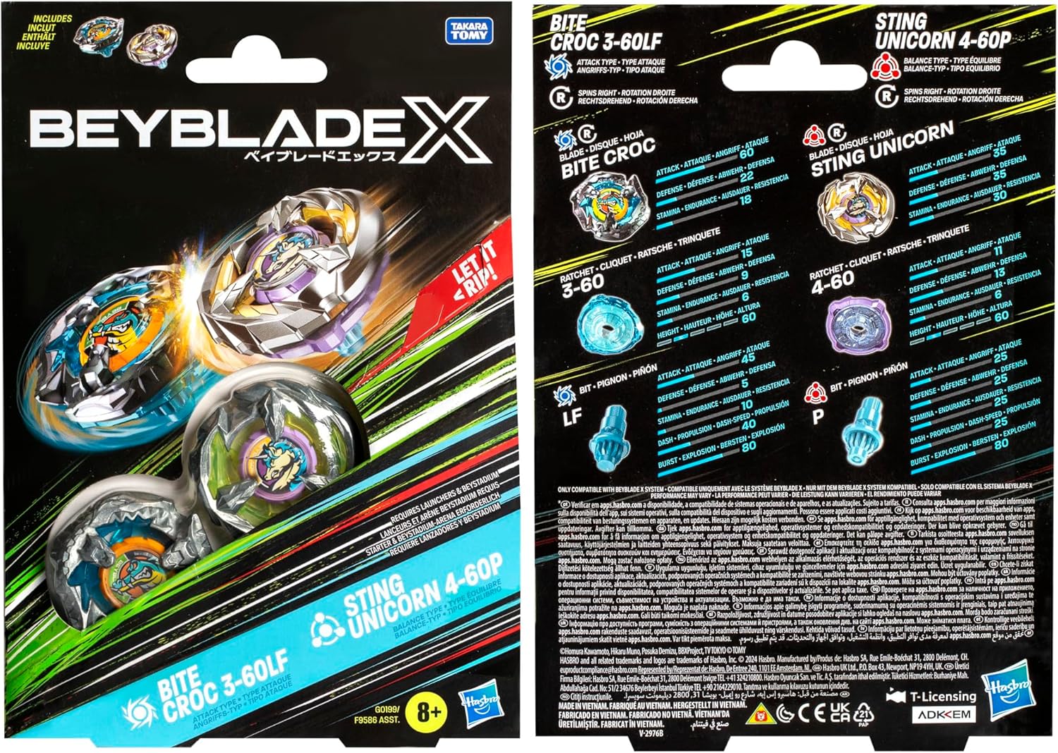 BEYBLADE X BITE Croc 3-60LF and Sting Unicorn 4-60P Top Dual Pack Set £ ...