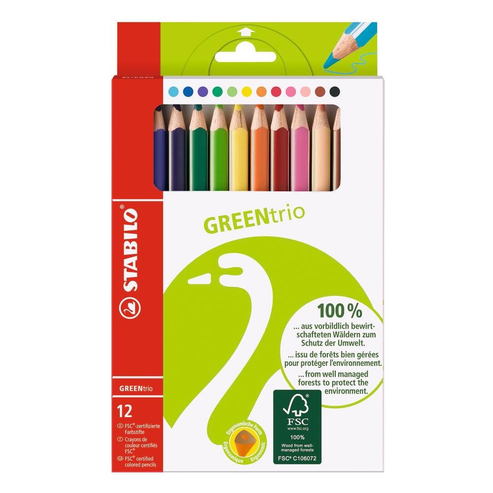 Colouring Pencil – STABILO GREENtrio Thick – Wallet of 12 – Assorted Colours Ass
