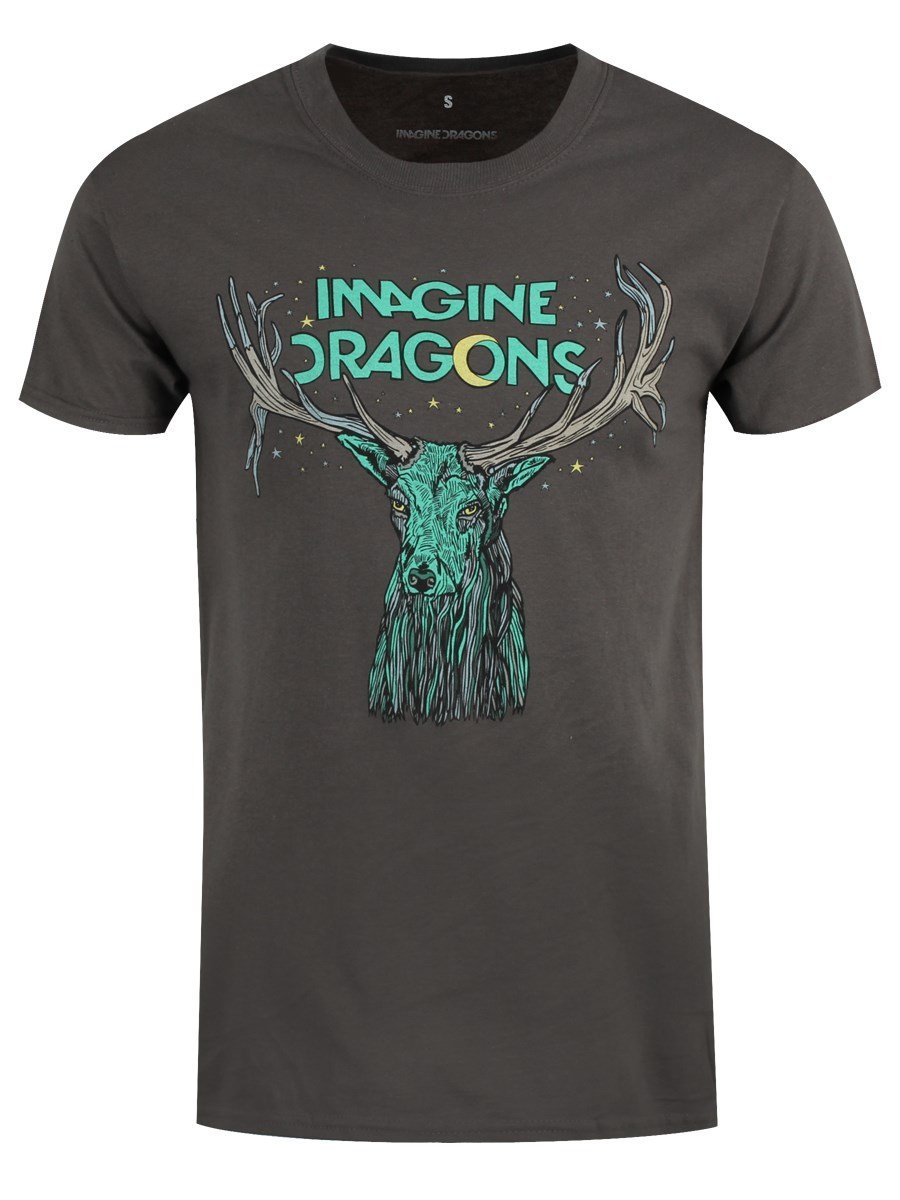 Мужская футболка Imagine Dragons ELK In Stars с коротким рукавом L серого цвета
