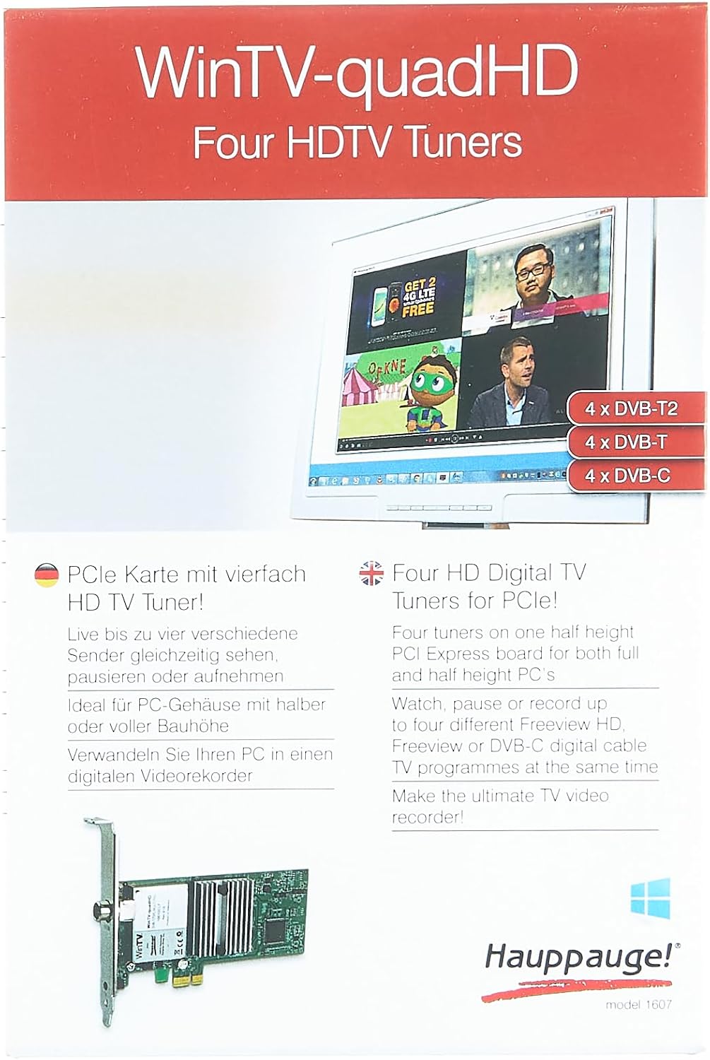 Hauppauge WinTV-quadHD - 01607 - HD PCI-Express Karte (DVB-T/T2 und DVB-C, bis z - Afbeelding 10 van 10