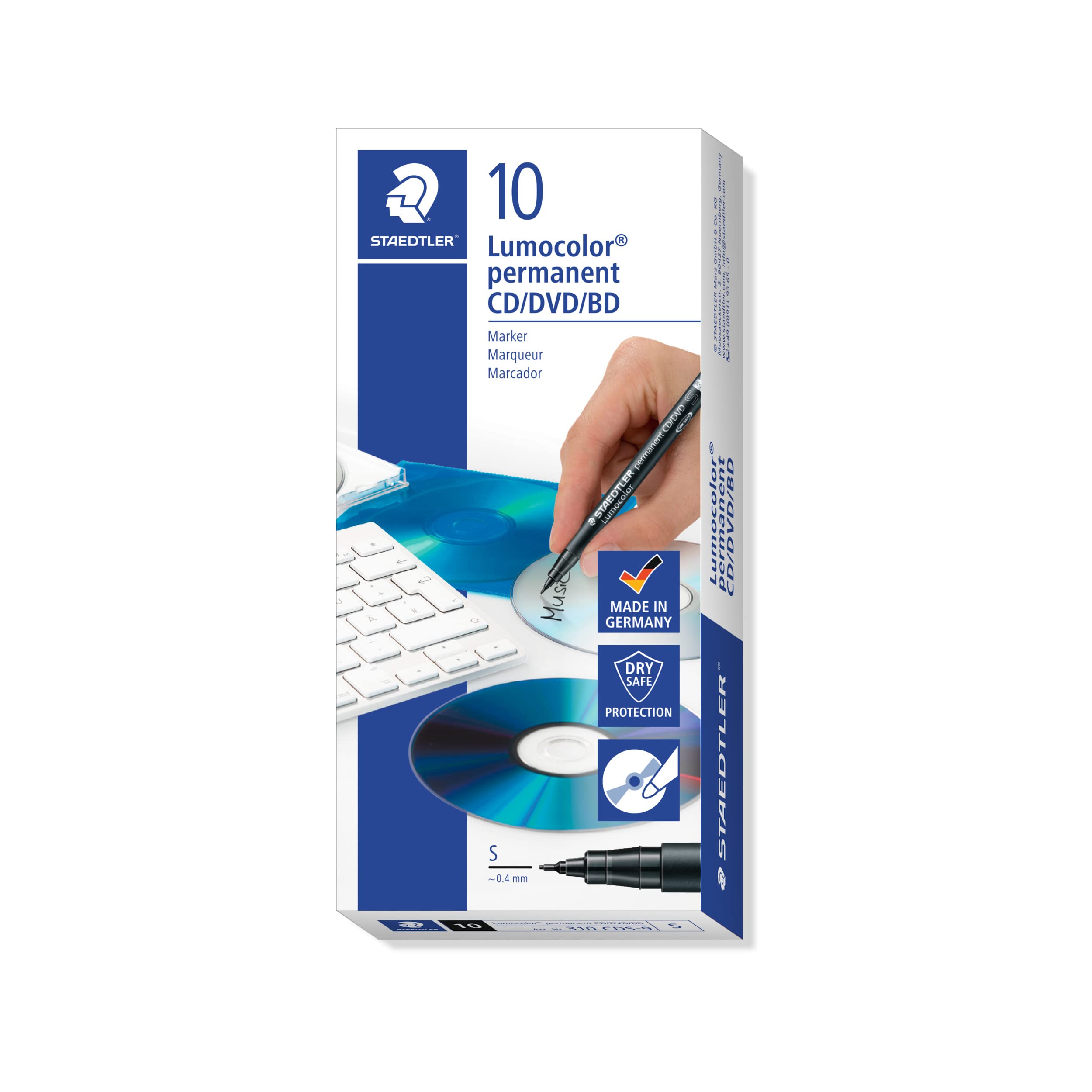 STAEDTLER 310 CDS-9 Перманентный маркер для CD/DVD дисков Lumocolor, тончайшая линия толщиной 0,4 мм