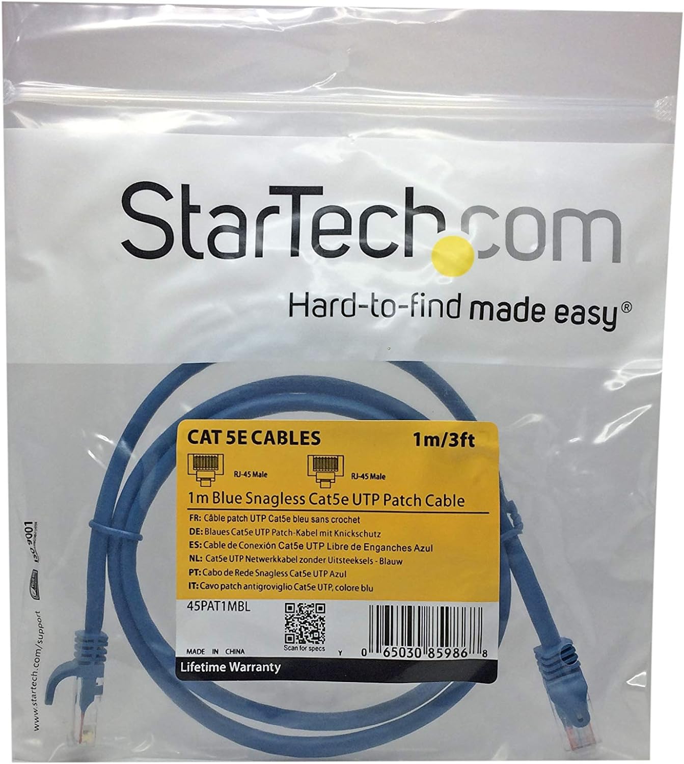 StarTech.com 1 m Blue Cat5e Snagless RJ45 UTP Patch Cable - 1m Patch Cord - Ethe - Bild 2 von 3
