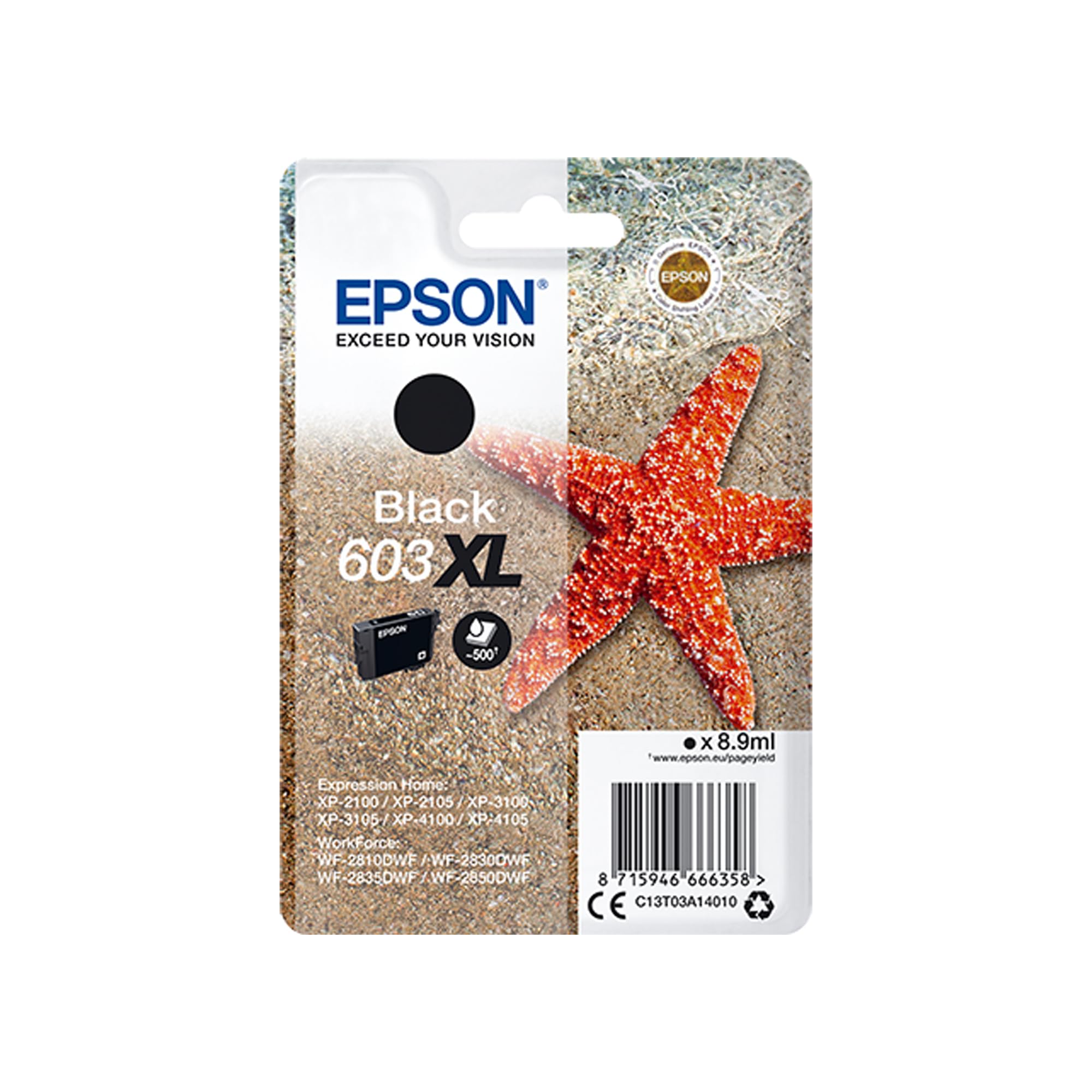 Оригинальный чернильный картридж Epson 603XL Black Starfish High Yield, черный XL с высокой емкостью