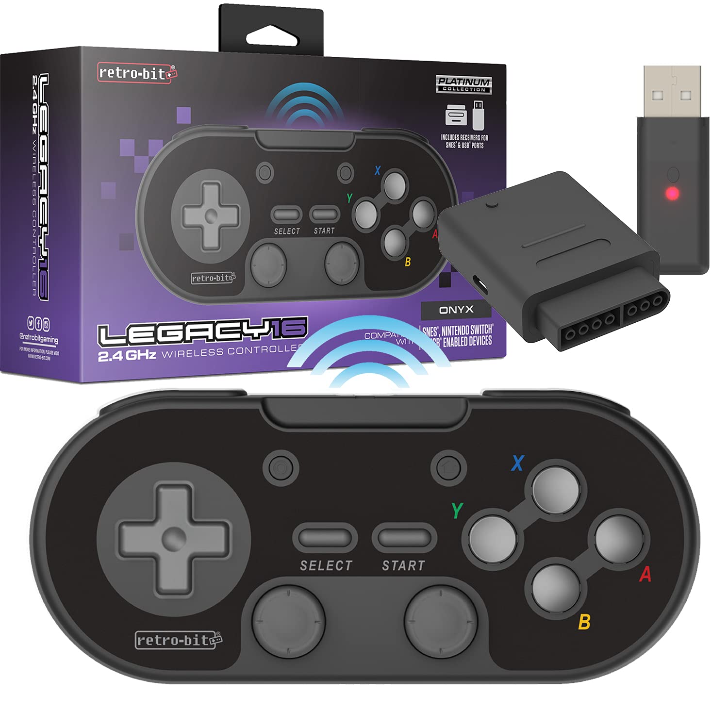 Photos - Game Retro-Bit Legacy16 2.4 Ghz Wireless Controller for SNES Switch PC Mac Raspberry Pi and Steam - Onyx Black (Nintendo Switch//
